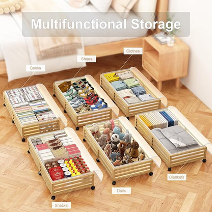 Under Bed Storage with Wheels-Large Bamboo Underbed storage Containers with - Image 4