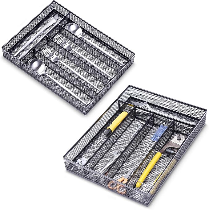 WuGeShop Office Desk Drawer Organizer, 5 Compartments Mesh Drawer Organizer Tray - Image 6