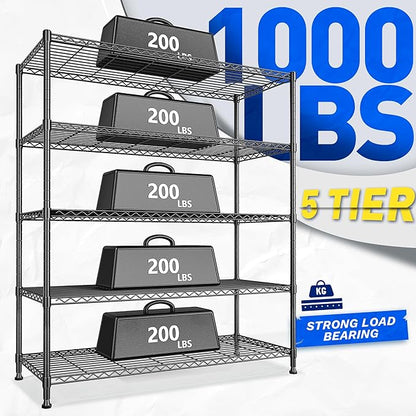 45 "W Storage Shelves 5 Tier Wire Shelving Unit Adjustable Metal Shelving Wire - Image 4