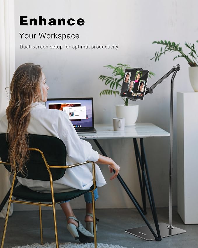 AboveTEK Tablet Floor Stand, Stylish Adjustable Height iPad Floor Stand - Image 4