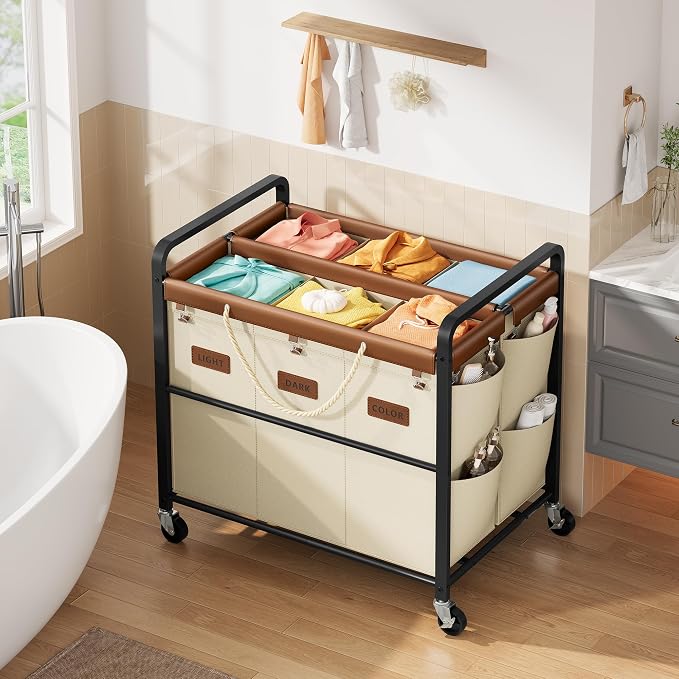 Tajsoon 350L Extra Large Laundry Hamper 6 Section, Heavy Duty Laundry Cart - Image 2