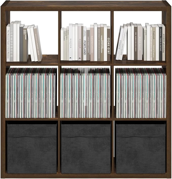 Furinno Cubicle 9-Cube Book Shelf, Extra Thick Frame Bookshelf, Amber Pine | - Image 6