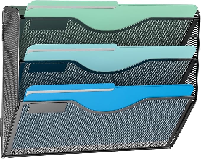 3 Tier Hanging Wall File Organizer, Mesh Mail Paper Orgnization Hanging File by Gawerk