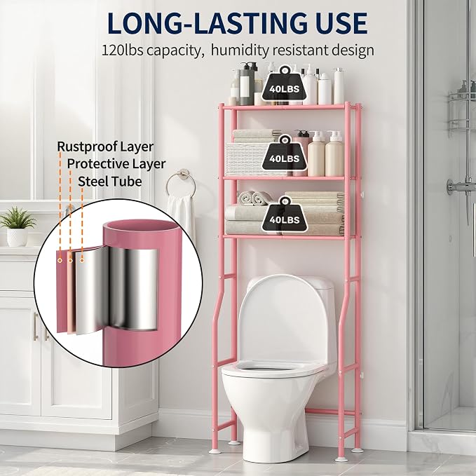 GloTika 3-Tier Over Toilet Storage Rack, Metal Over Toilet Bathroom Organizer - Image 6