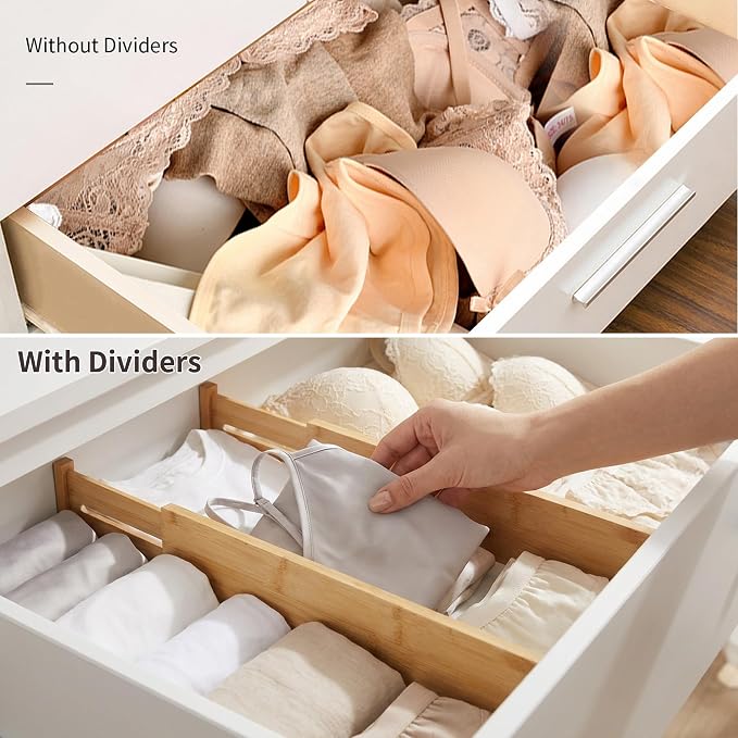 Utoplike 4 pcs Bamboo Kitchen Drawer Dividers Large, Adjustable Drawer - Image 5