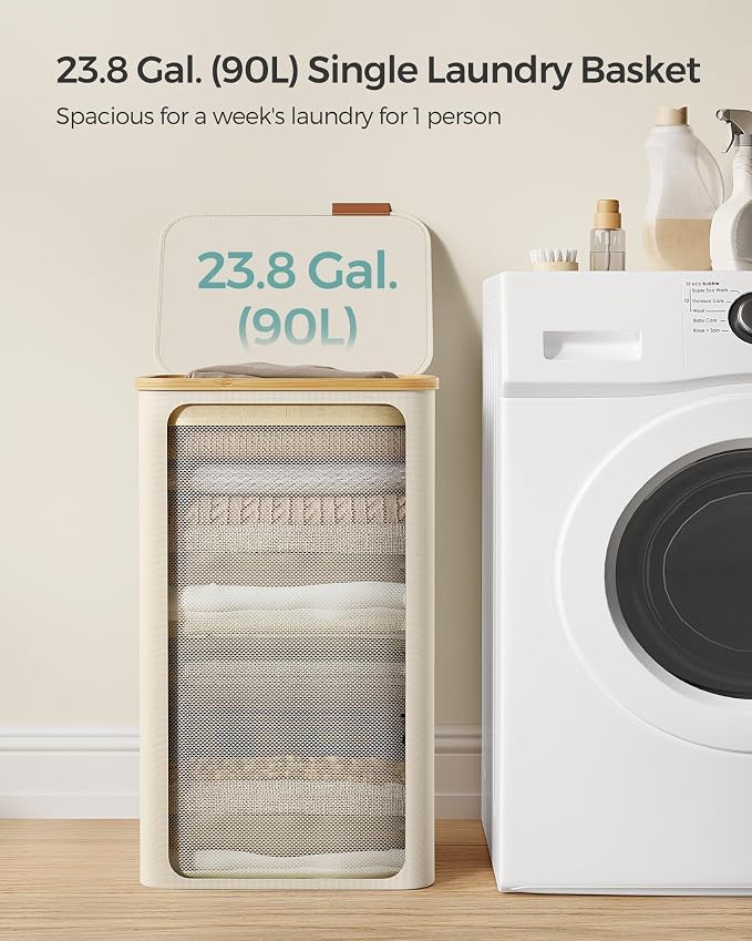 SONGMICS Laundry Hamper with Lid, Large Laundry Basket, 23.8 Gallons, Removable - Image 3