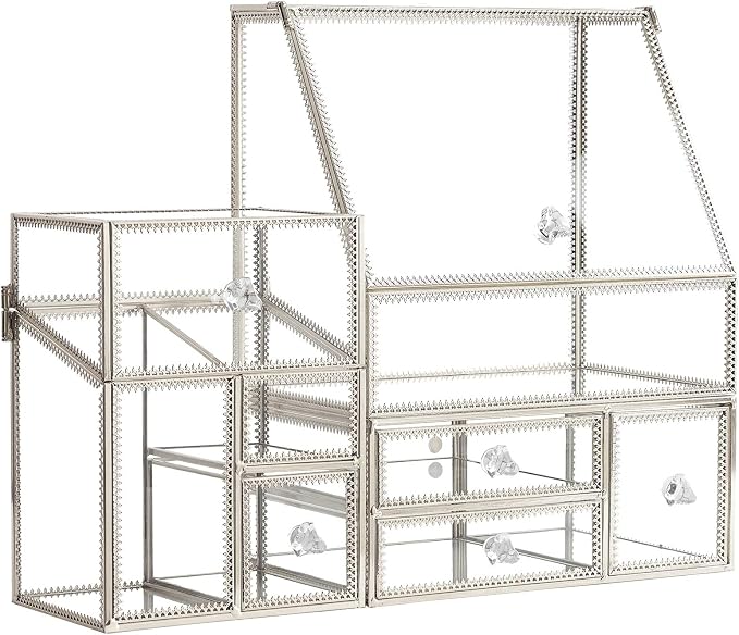 Hersoo Glass Makeup Organizer for Vanity/Stackable 2Pieces Drawer Set/Antique - Image 3