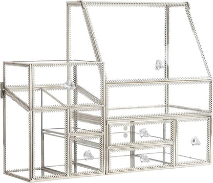 Hersoo Glass Makeup Organizer for Vanity/Stackable 2Pieces Drawer Set/Antique - Image 3