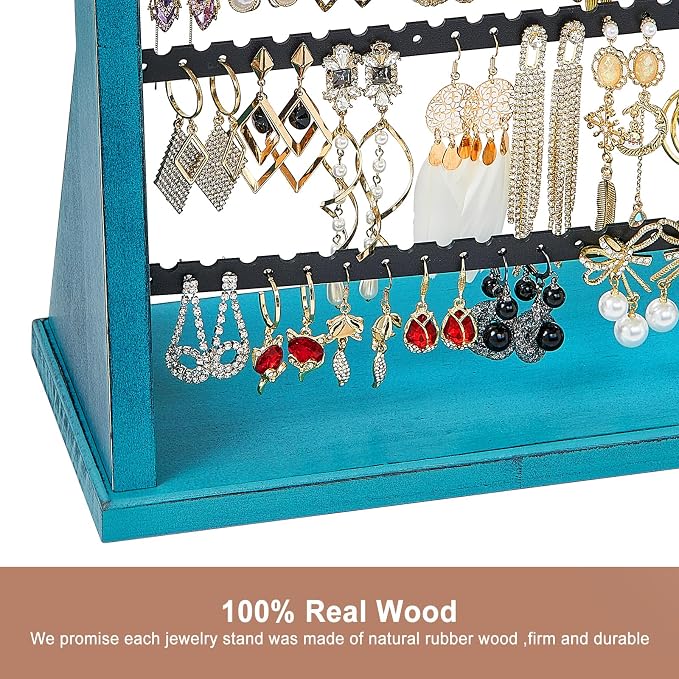 Poyilooo Earring Organizer Stand, Rustic Wood Earring Holder Rack, 5 Layer - Image 2