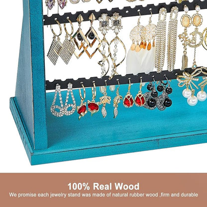 Poyilooo Earring Organizer Stand, Rustic Wood Earring Holder Rack, 5 Layer - Image 2