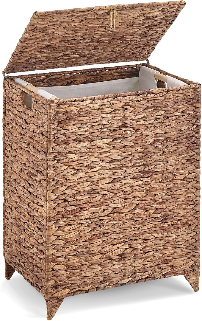 Large Laundry Hamper with Lid, Handwoven Hyacinth Rattan Clothes Hamper with by LGENHOOMHandwovenNaturalWaterHyacinthBasket