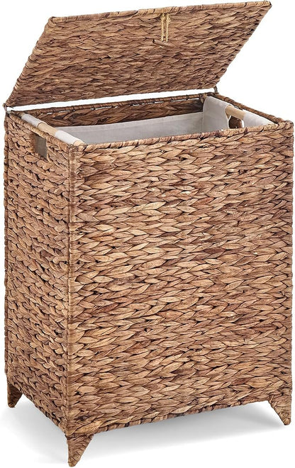 Large Laundry Hamper with Lid, Handwoven Hyacinth Rattan Clothes Hamper with by LGENHOOMHandwovenNaturalWaterHyacinthBasket