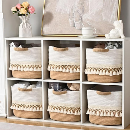 2 Pack Storage Basket for Shelves, Boho Cotton Rope Storage Bins - Image 6