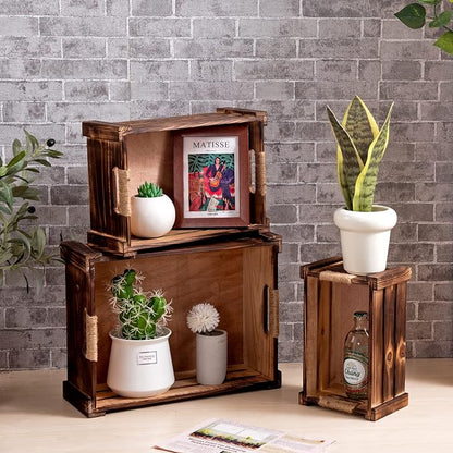 TIMRIS Set of 3 Rustic Wood Nesting Crates, Farmhouse Wooden Storage Container - Image 6