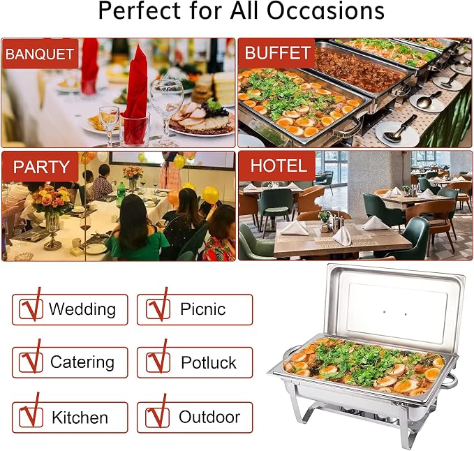 Chafing Dishes for Buffet 4 Pack 9 Quart Stainless Steel Chafer Buffet Servers - Image 7
