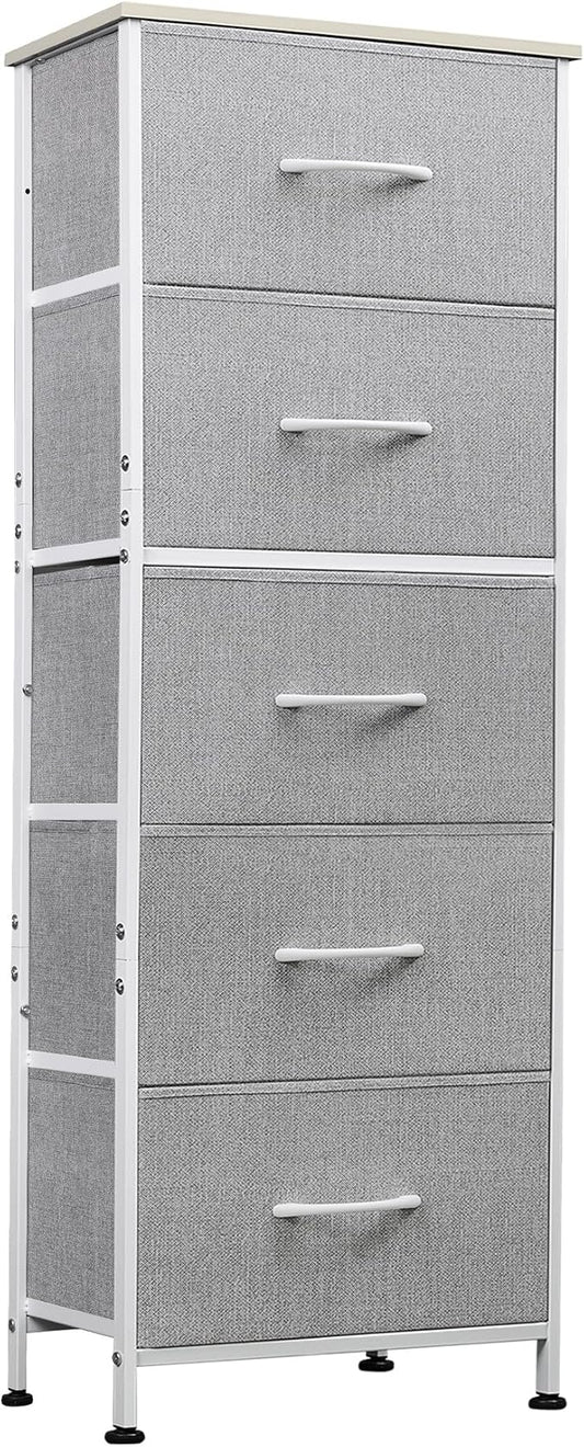 WLIVE Tall Dresser for Bedroom, 5 Drawer Dresser, Light Grey | 5 vertical by WLIVE