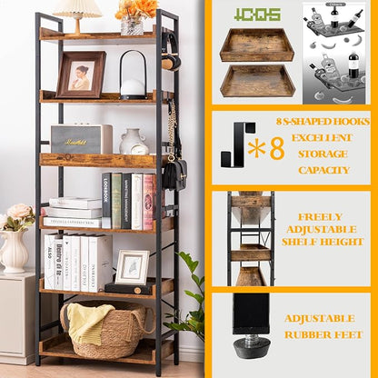 HCHQHS Adjustable 6 Tier Open Bookcase, Rustic Farmhouse Book Shelves, - Image 5