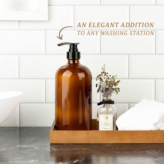 32 Ounce Glass Pump Dispenser Bottle, Large Amber Container - Image 5