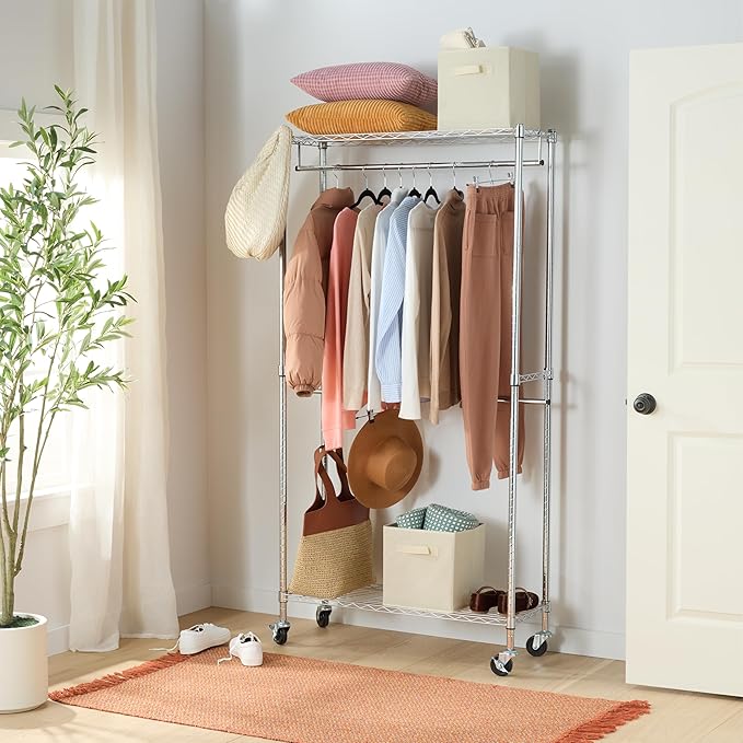 Amazon Basics Adjustable, Double Hanging Rod Garment Rolling Closet Organizer - Image 5