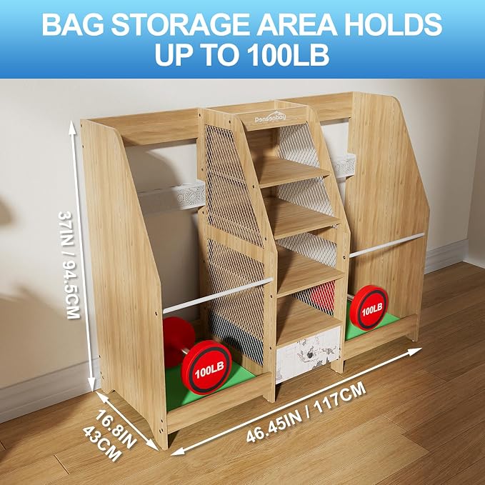 Golf Bag Storage Organizer for Garage, Premium Wooden 2 Golf Bags Rack - Image 6