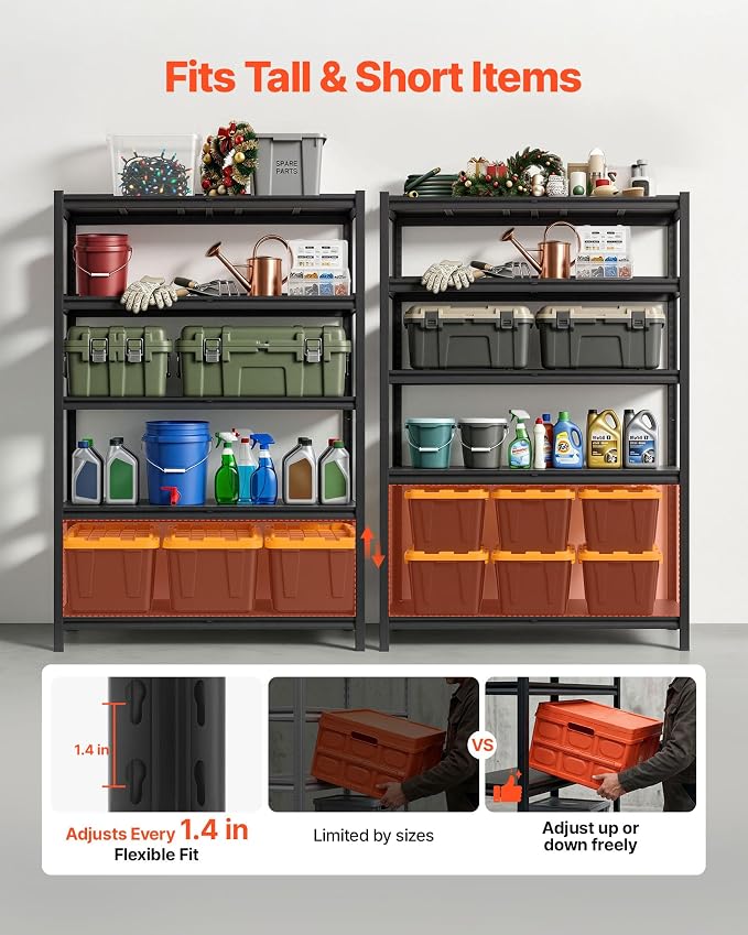VEVOR Storage Shelves, 5-Tier Adjustable, 2500 lbs Capacity, Heavy Duty Garage - Image 5
