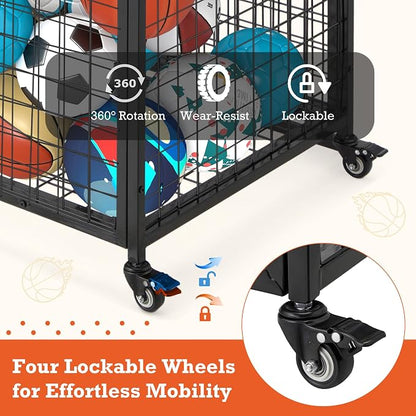 AECOJOY Ball Cart Storage, Rolling Basketball Bin - Image 4