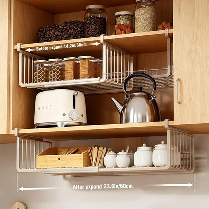 JIABEIUS 2 Pack Under Shelf Storage Basket, Extendable Under Cabinet Organizer - Image 6