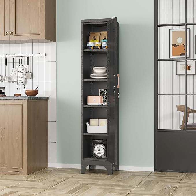 67"H Black Metal Locker with 1 Lockable Door and 4 Adjustable Shelves - Image 2