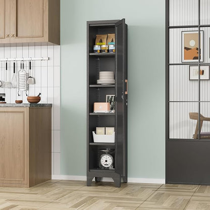 67"H Black Metal Locker with 1 Lockable Door and 4 Adjustable Shelves - Image 2