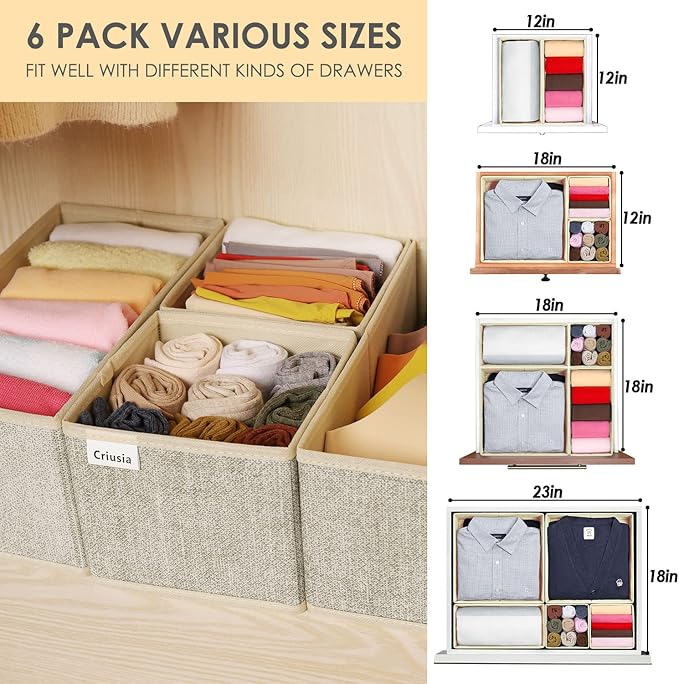 Criusia Underwear Drawer Organizer, 6 Set Foldable Underwear Drawer Organizer - Image 3