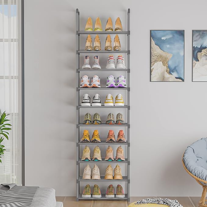 OYREL 10-Tier Metal Shoe Rack, Narrow Shoe Rack Organizer, Sturdy Shoe Shelf - Image 2