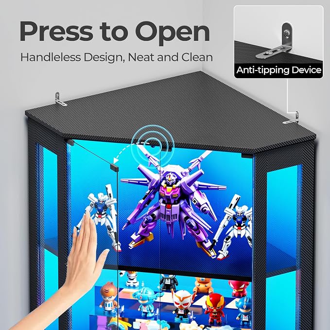 IRONCK 71 Inch Carbon Fiber Corner Glass Display Cabinet - Image 9