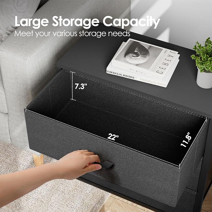 Nightstand with 3 Drawers for Bedroom, Storage Dresser with Fabric Drawers and - Image 6