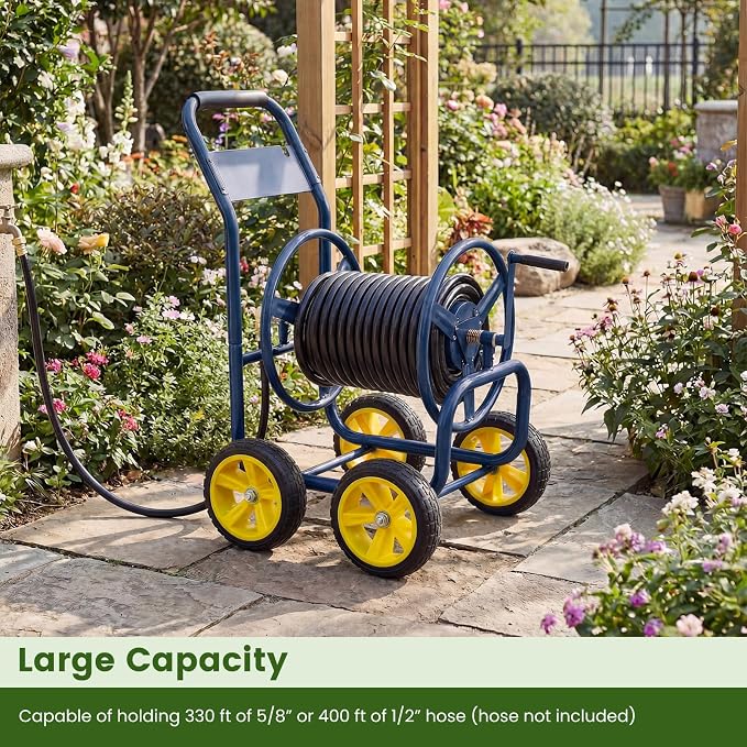 Goplus Garden Hose Reel Cart, 330ft 5/8" or 400ft 1/2" Large Capacity, - Image 3