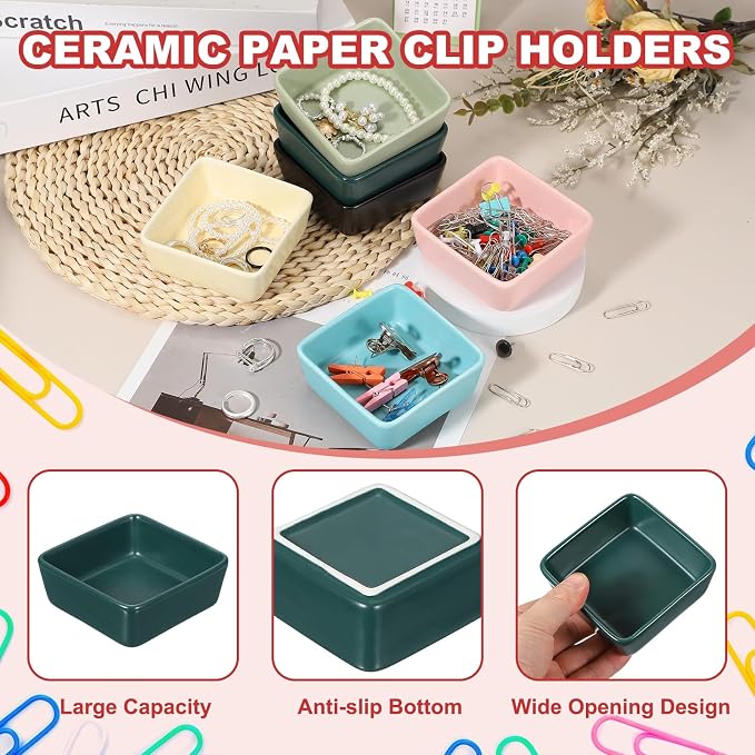 PATIKIL Square Paper Clip Holders, Ceramic Bowl Dish Clip Dispenser Organizer - Image 3
