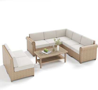 Patio Furniture Set, 8 Piece Outdoor Rattan Wicker Sectional Conversation Set - Image 9