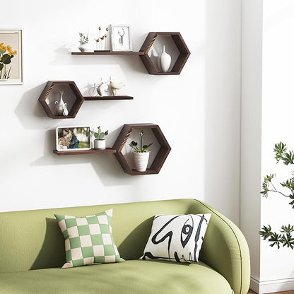 Wooden Hexagon Floating Shelves Wall Mounted, Rustic Honeycomb Shelves - Image 5