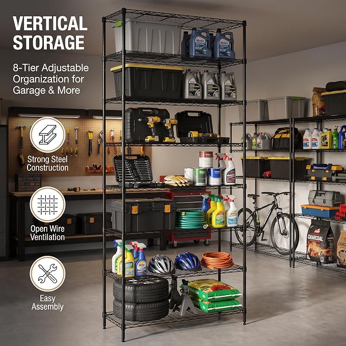 Finnhomy 8-Tier Wire Shelving Unit Adjustable Steel Wire Rack Shelving - Image 5