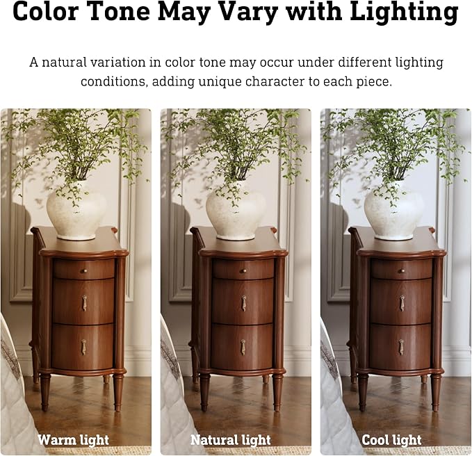 STO'SENSE Nightstand w/Charging Station & 3 Drawers, Pre-Assembled, Vintage - Image 9