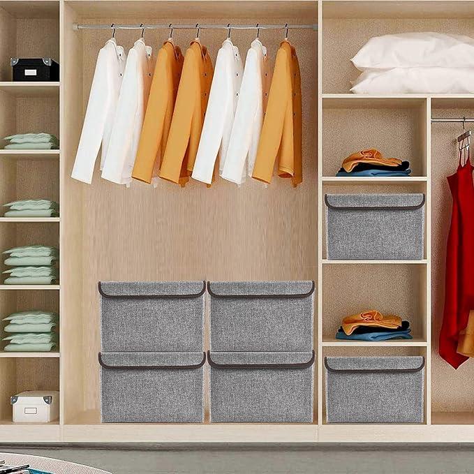 Large 22 Quart Linen Fabric Foldable Storage Bin Cube Organizer Basket - Image 6