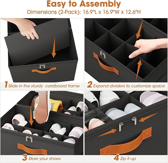 4-PackShoe Organizer for Closet, Foldable Shoe Storage Box - Image 6