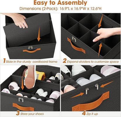 4-PackShoe Organizer for Closet, Foldable Shoe Storage Box - Image 6