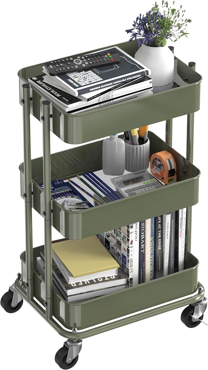 Simple Houseware 3-Tier Compact Utility Rolling Cart, Low 24” Height Fits Under - Image 4
