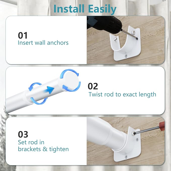 STARLATTA Heavy Duty White Closet Rod: 17-69 Inch Stepless Adjustable Clothes - Image 8
