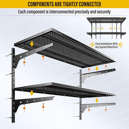 2 Tier 1.3x3ft Garage Shelving Wall Mounted, 15.6x36inch per Shelf Height - Image 5