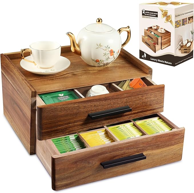 Acacia Wood Tea Bag Organizer by NewEle