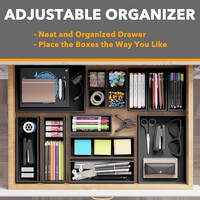 SpaceAid 14-Piece Bamboo Drawer Organizer Storage Boxes Set, Wood Tray Junk - Image 5
