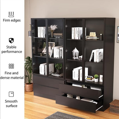 Wooden Display Cabinet with Glass Doors & 2 Drawers, LED Lights Glass Display - Image 8