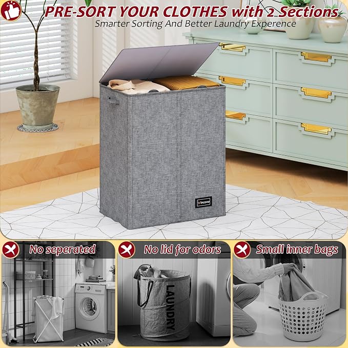 150L Laundry Hamper 2 Section, Large Laundry Hamper - Image 3