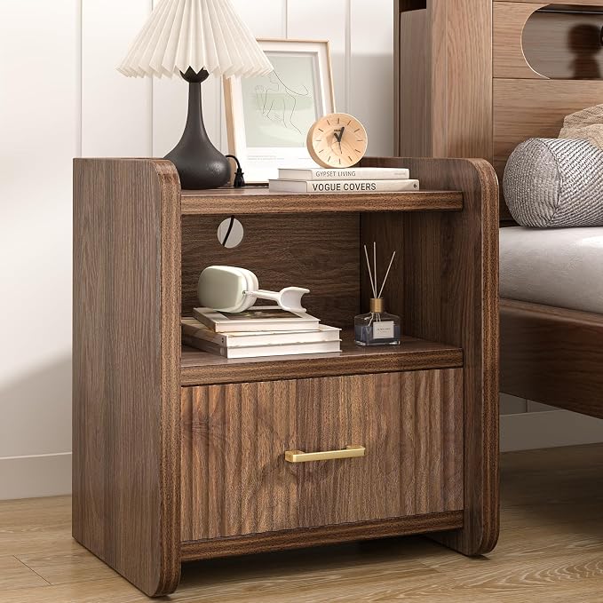 Night Stand with Charger Station, Fluted Nightstands Set of 2 with Drawer - Image 4